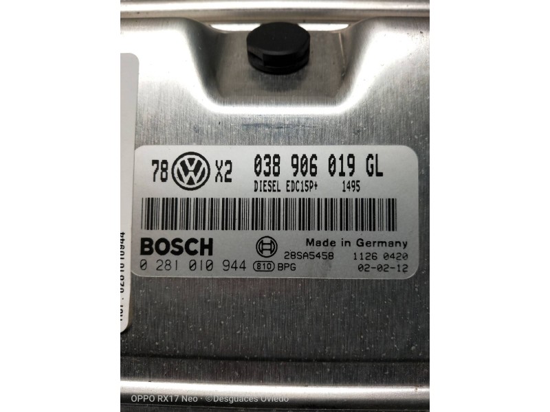 Recambio de centralita motor uce para volkswagen passat variant (3b6) 1.9 tdi referencia OEM IAM 0281010944 038906019GL EDC15