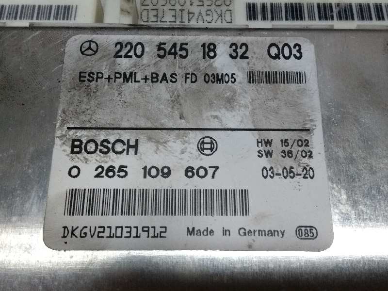 Recambio de centralita abs para mercedes clase s (w220) berlina 320 l cdi (220.125) referencia OEM IAM 0265109607 2205451832 Q03
