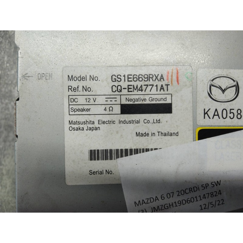 Recambio de sistema audio / radio cd para mazda 6 kombi (gh) 2.0 crtd 140cv active sw referencia OEM IAM GS1E669RXA CQEM4771AT 