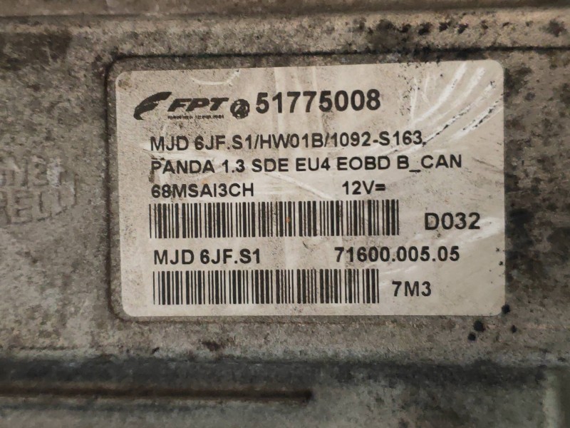 Recambio de centralita motor uce para fiat panda (169) 1.3 jtd cat referencia OEM IAM 7160000505 51775008 MJD6JFS1