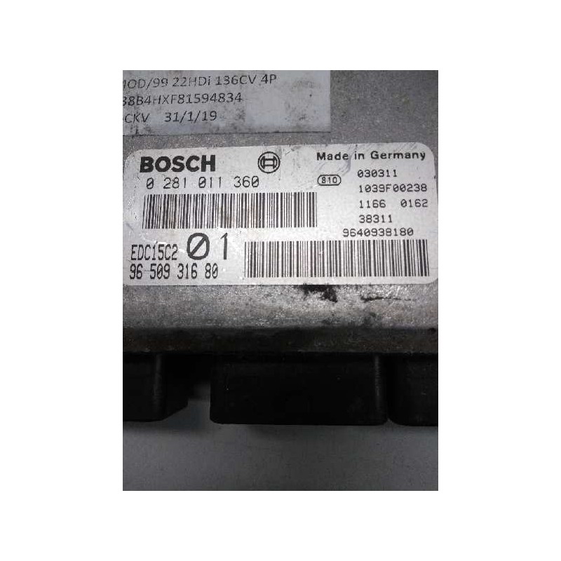 Recambio de centralita motor uce para peugeot 406 berlina (s1/s2) sr pack referencia OEM IAM 0281011360 9650931680 EDC15C2 01