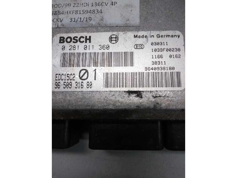 Recambio de centralita motor uce para peugeot 406 berlina (s1/s2) sr pack referencia OEM IAM 0281011360 9650931680 EDC15C2 01