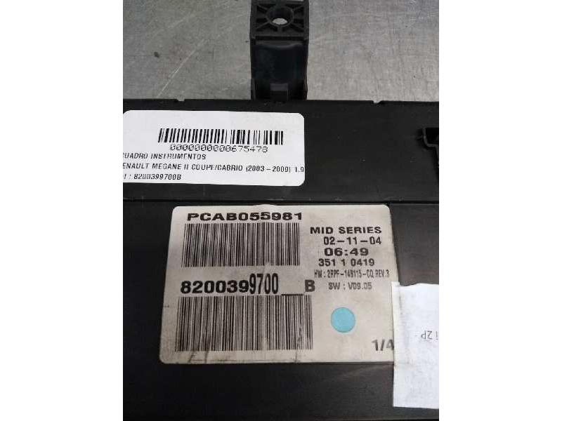 Recambio de cuadro instrumentos para renault megane ii coupe/cabrio 1.9 dci diesel referencia OEM IAM 8200399700B  