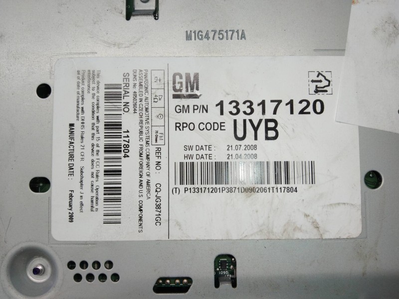 Recambio de sistema audio / radio cd para opel insignia berlina cosmo referencia OEM IAM 13317120  