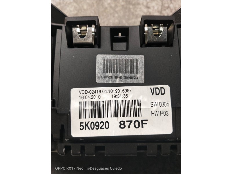 Recambio de cuadro instrumentos para volkswagen golf vi (5k1) advance referencia OEM IAM A2C53371846 5K0920870F 