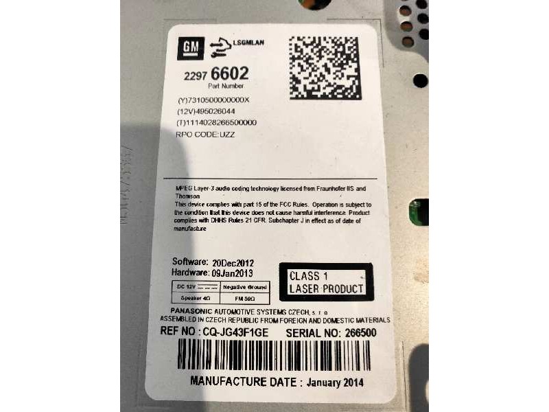 Recambio de sistema audio / radio cd para opel astra j lim. excellence referencia OEM IAM 22976602  22836293