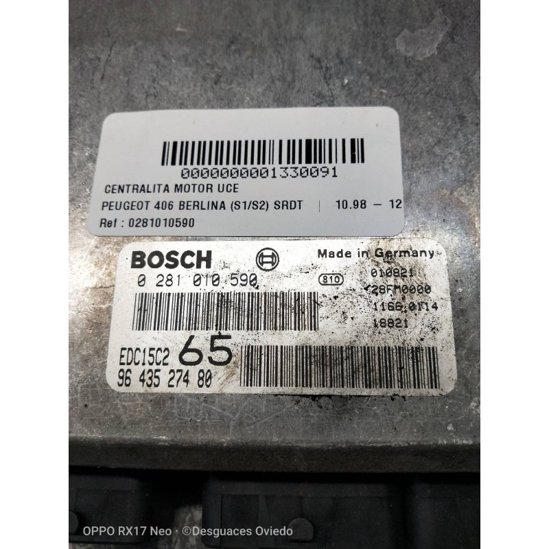 Recambio de centralita motor uce para peugeot 406 berlina (s1/s2) srdt referencia OEM IAM 0281010590 9643527480 EDC15