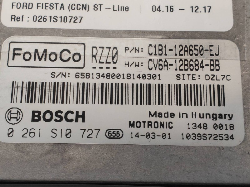 Recambio de centralita motor uce para ford fiesta (ccn) st-line referencia OEM IAM 0261S10727 C1B112A650EJ CV6A12B684BB