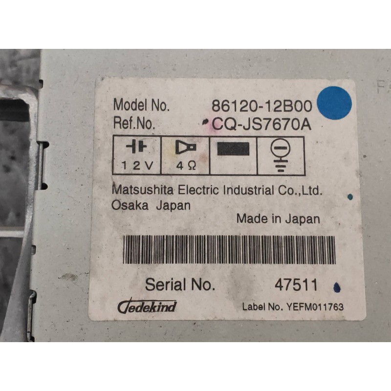 Recambio de sistema audio / radio cd para toyota corolla (e15) luna referencia OEM IAM 8612012B00 CQJS7670A 
