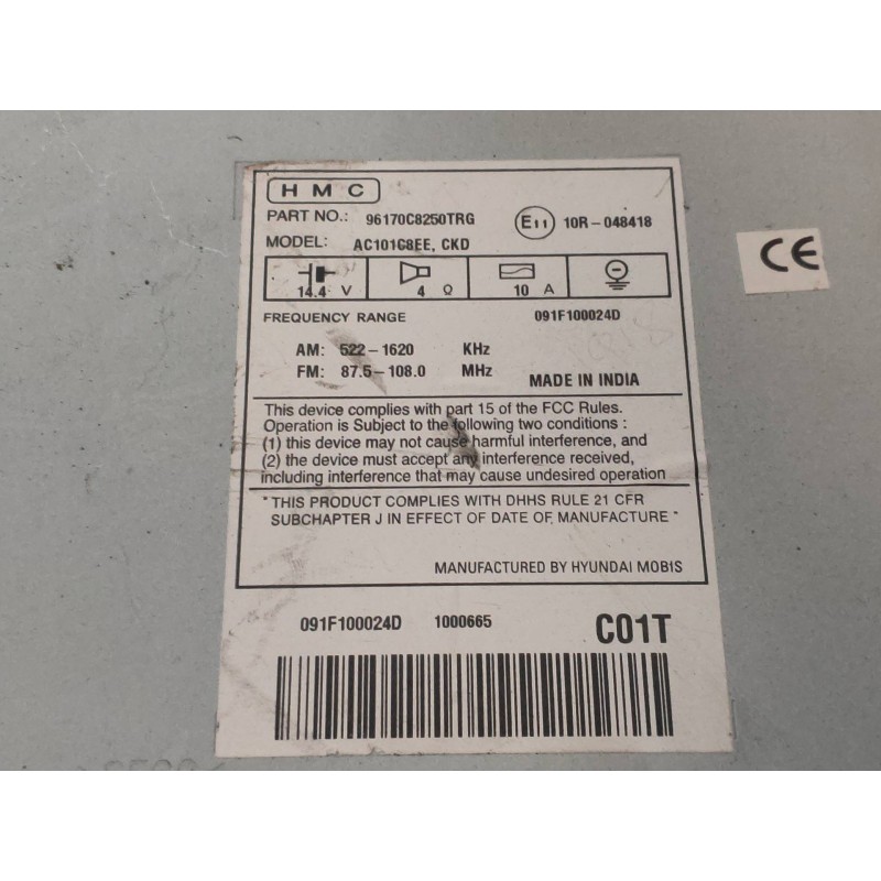 Recambio de sistema audio / radio cd para hyundai i20 coupe 1.2 16v cat referencia OEM IAM 96170C8250TRG AC101C8EE 