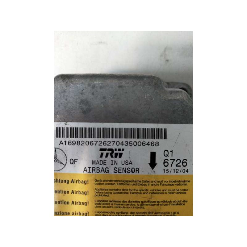 Recambio de centralita airbag para mercedes clase a (w169) a 200 cdi (169.008) referencia OEM IAM Q16726 A1698200672627004350064
