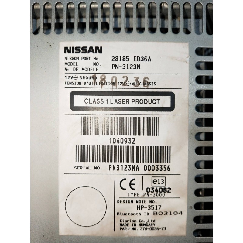 Recambio de sistema audio / radio cd para nissan pathfinder (r51) 2.5 dci xe referencia OEM IAM 28185EB36A  