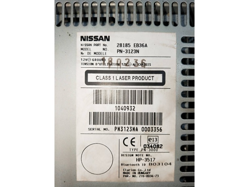 Recambio de sistema audio / radio cd para nissan pathfinder (r51) 2.5 dci xe referencia OEM IAM 28185EB36A  