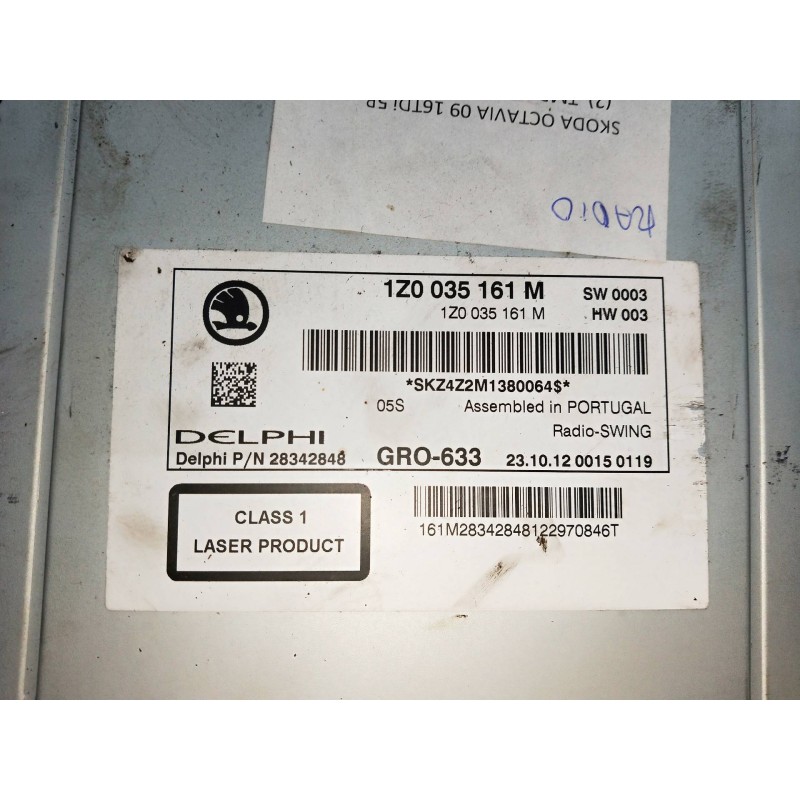 Recambio de sistema audio / radio cd para skoda octavia berlina (1z3) 1.6 tdi dpf referencia OEM IAM 1Z0035161M  
