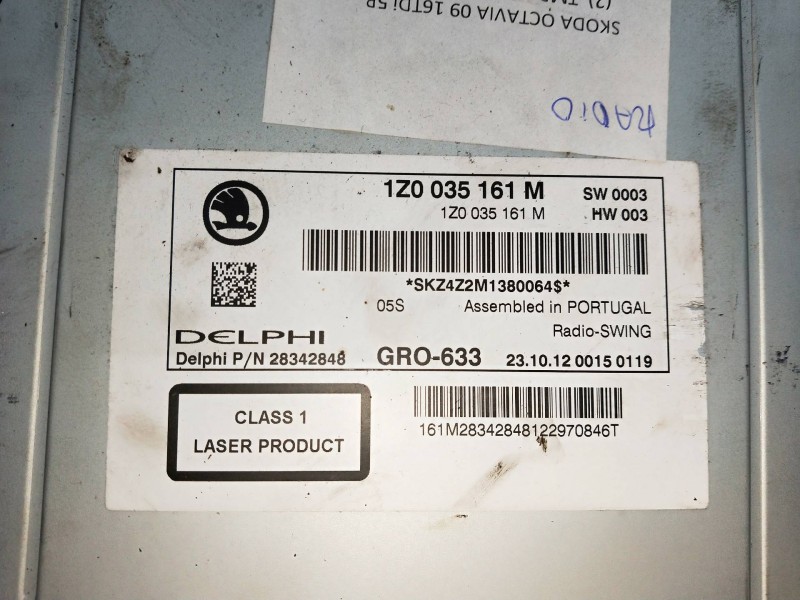 Recambio de sistema audio / radio cd para skoda octavia berlina (1z3) 1.6 tdi dpf referencia OEM IAM 1Z0035161M  