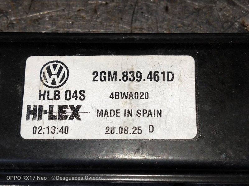 Recambio de elevalunas trasero izquierdo para volkswagen t-cross advance referencia OEM IAM 2GM839461D 5Q0959407D 