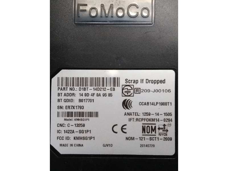 Recambio de modulo bluetooth para ford fiesta (ccn) 1.25 16v cat referencia OEM IAM D1BT14D212EB B017701 KMHSG1P1