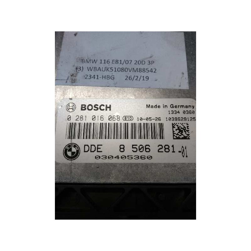 Recambio de centralita motor uce para bmw serie 1 berlina (e81/e87) 116d referencia OEM IAM 0281016068 DDE8506281 