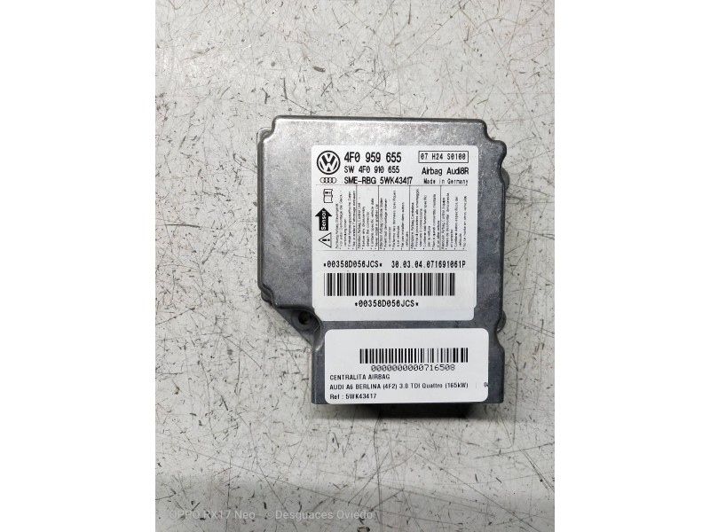 Recambio de centralita airbag para audi a6 berlina (4f2) 3.0 tdi quattro (165kw) referencia OEM IAM 5WK43417 4F0959655 