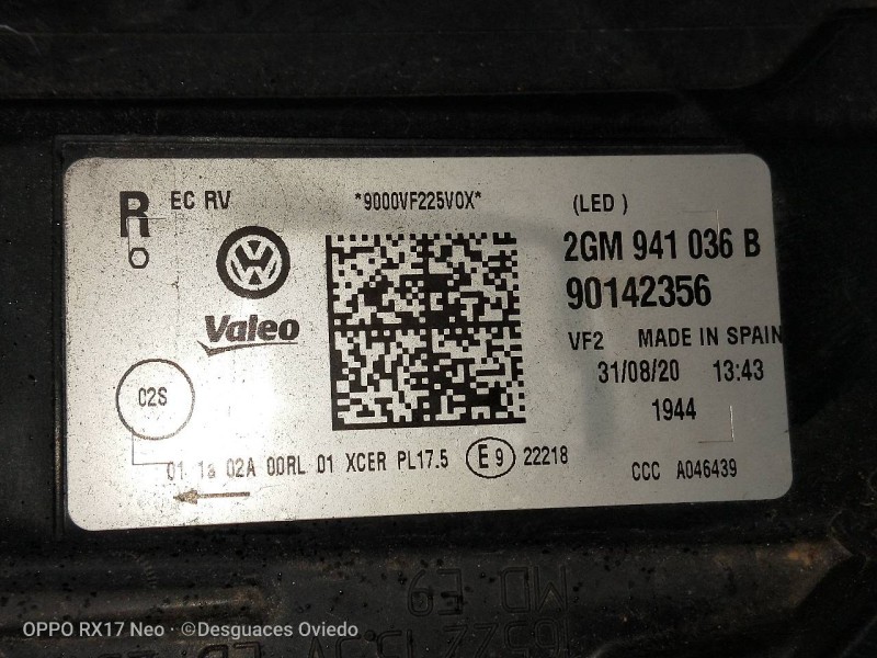 Recambio de faro derecho para volkswagen t-cross advance referencia OEM IAM 2GM941036B 90142356 