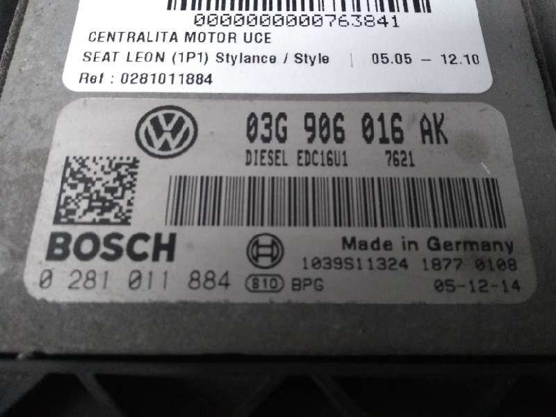Recambio de centralita motor uce para seat leon (1p1) stylance / style referencia OEM IAM 0281011884 03G906016AK EDC16U1