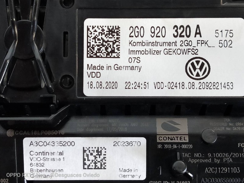 Recambio de cuadro instrumentos para volkswagen t-cross advance referencia OEM IAM 2G0920320A A3C04335200 