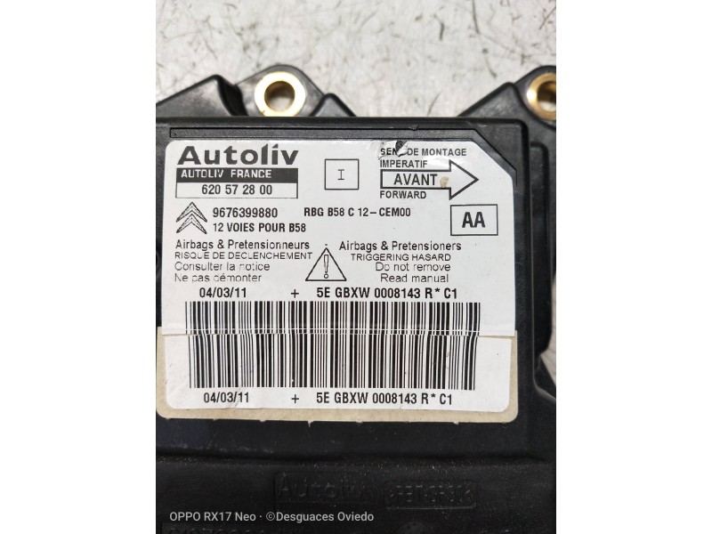 Recambio de centralita airbag para citroen c4 grand picasso millenium referencia OEM IAM 620572800 9676399880 