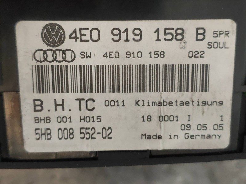 Recambio de mando multifuncion para audi a8 (4e2) 4.2 quattro referencia OEM IAM 4E0919158B 5HB00855202 