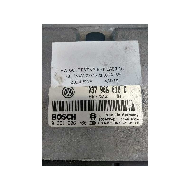 Recambio de centralita motor uce para volkswagen golf iii cabrio (1e7) 2.0 referencia OEM IAM 0261206760 037906018D M592