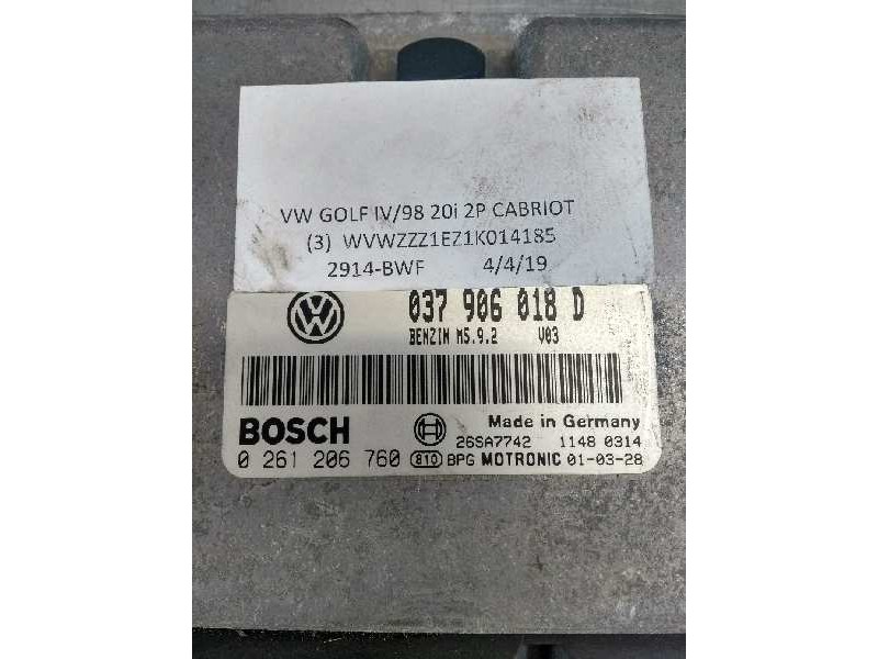 Recambio de centralita motor uce para volkswagen golf iii cabrio (1e7) 2.0 referencia OEM IAM 0261206760 037906018D M592