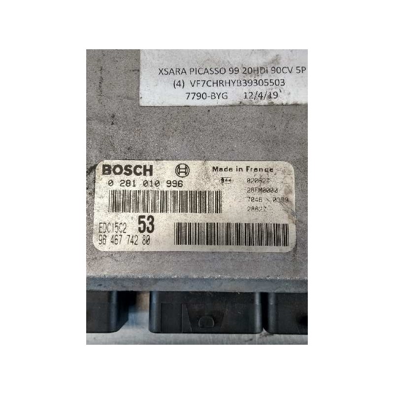 Recambio de centralita motor uce para citroen xsara picasso 2.0 hdi cat (rhy / dw10td) referencia OEM IAM 0281010996 9646774280 