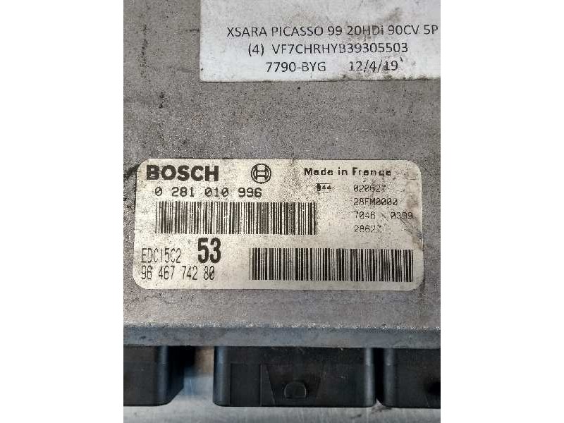 Recambio de centralita motor uce para citroen xsara picasso 2.0 hdi cat (rhy / dw10td) referencia OEM IAM 0281010996 9646774280 