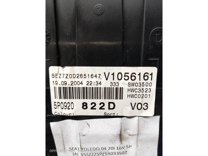 Recambio de cuadro instrumentos para seat toledo (5p2) exclusive referencia OEM IAM 110080280001 5P0920822D 