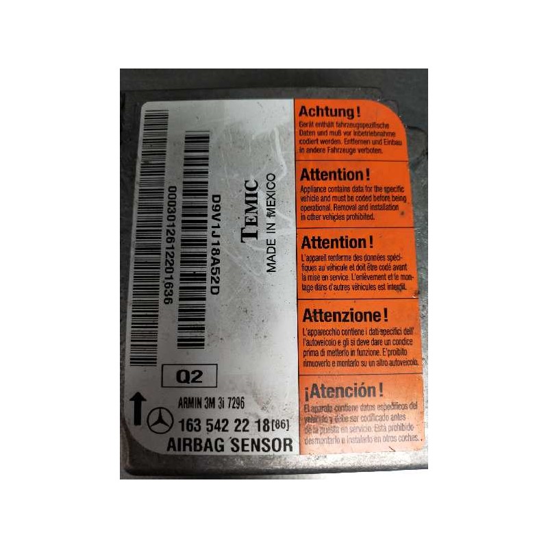 Recambio de centralita airbag para mercedes clase m (w163) 400 cdi (163.128) referencia OEM IAM 1635422218 D9V1J18A52D 