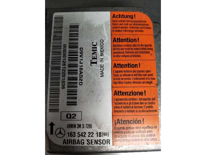 Recambio de centralita airbag para mercedes clase m (w163) 400 cdi (163.128) referencia OEM IAM 1635422218 D9V1J18A52D 