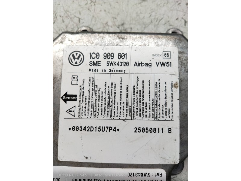Recambio de centralita airbag para skoda octavia berlina (1u2) ambiente referencia OEM IAM 5WK43120 1C0909601 25050811B
