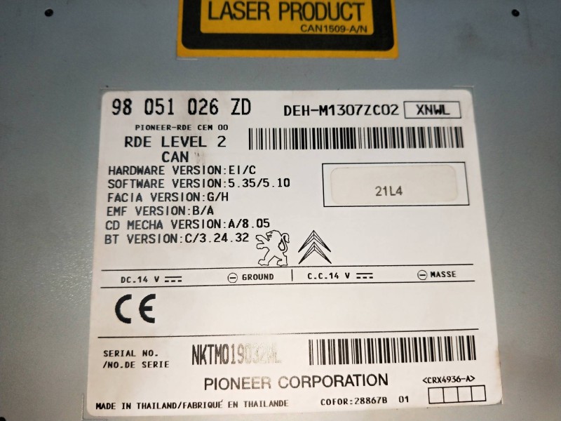 Recambio de sistema audio / radio cd para peugeot 208 1.4 hdi fap referencia OEM IAM 98051026ZD  