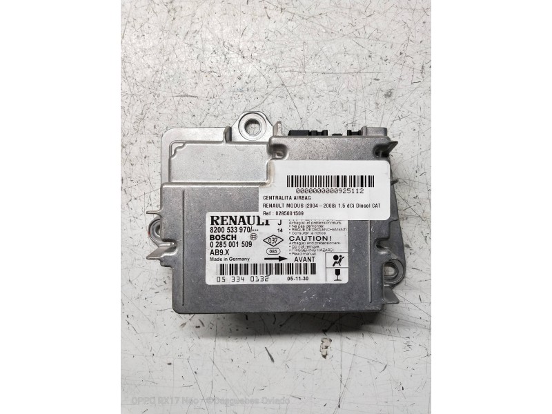 Recambio de centralita airbag para renault modus 1.5 dci diesel cat referencia OEM IAM 0285001509 8200533970 
