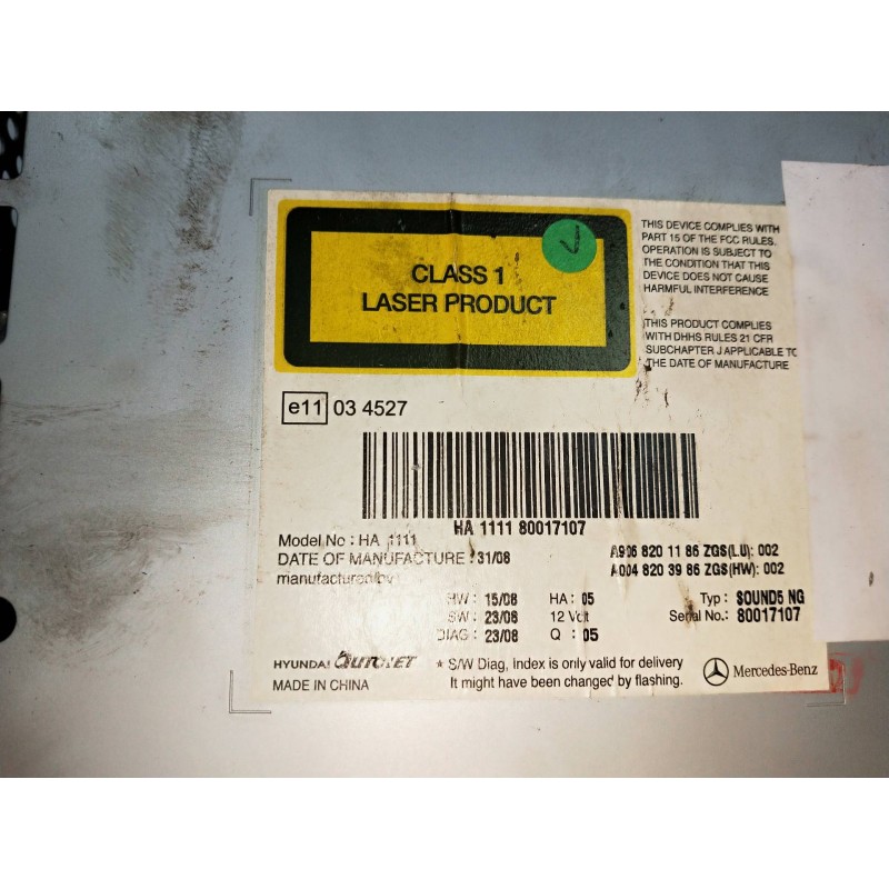 Recambio de sistema audio / radio cd para mercedes sprinterii caja cerrada (desde 01.06) 311/315 cdi 4x4 (906.631/633/635/637) r