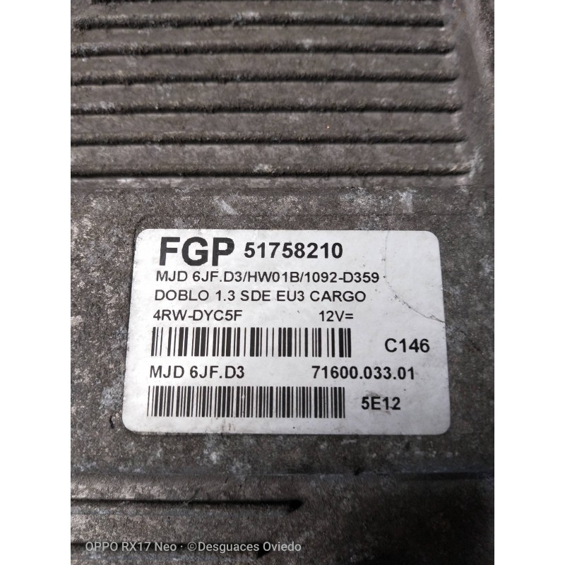 Recambio de centralita motor uce para fiat doblo cargo (223) 1.3 jtd referencia OEM IAM FGP51758210 MJD6JFD3 7160003301
