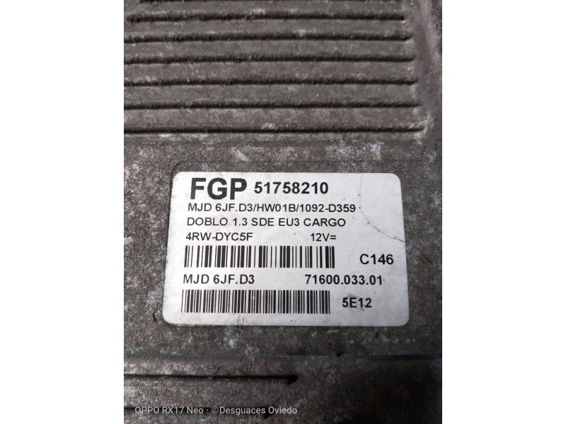Recambio de centralita motor uce para fiat doblo cargo (223) 1.3 jtd referencia OEM IAM FGP51758210 MJD6JFD3 7160003301
