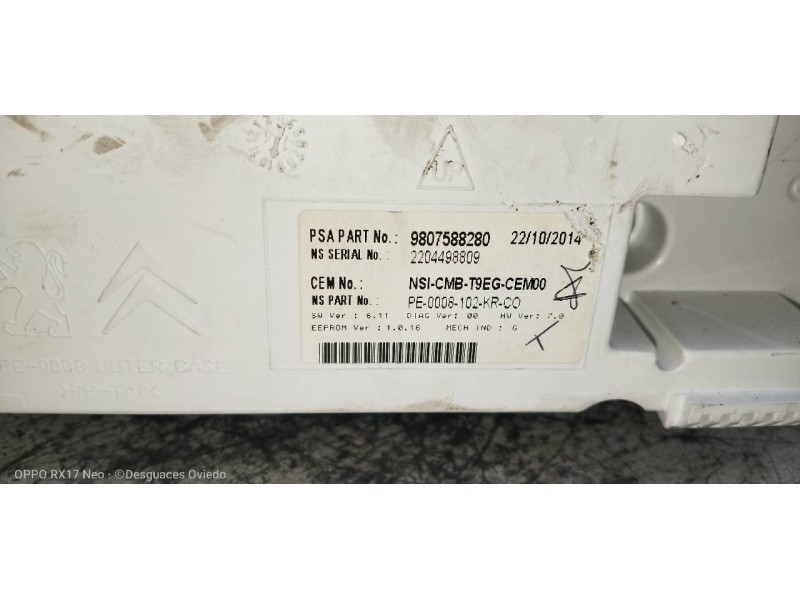 Recambio de cuadro instrumentos para peugeot 308 1.6 16v e-hdi fap referencia OEM IAM 9807588280 PE0008102KR00 