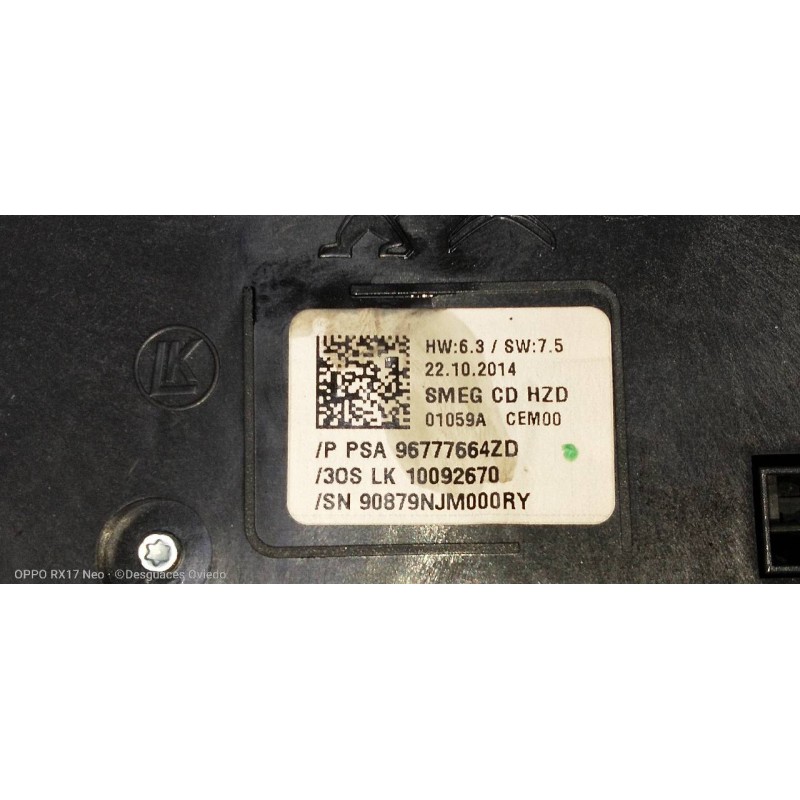 Recambio de mando calefaccion / aire acondicionado para peugeot 308 1.6 16v e-hdi fap referencia OEM IAM 96777664ZD  