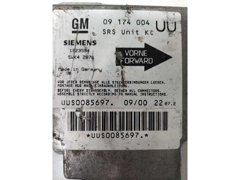 Recambio de centralita airbag para opel astra g berlina club referencia OEM IAM 5WK42876 1923594 09174004