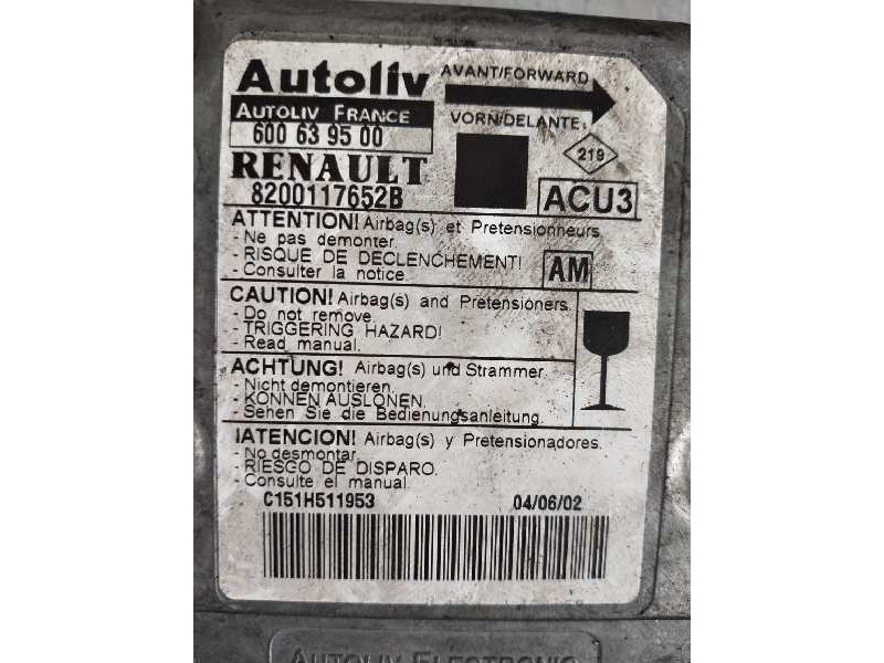 Recambio de centralita airbag para renault scenic (ja..) 1.9 dti expression referencia OEM IAM 600639500 8200117652B ACU3