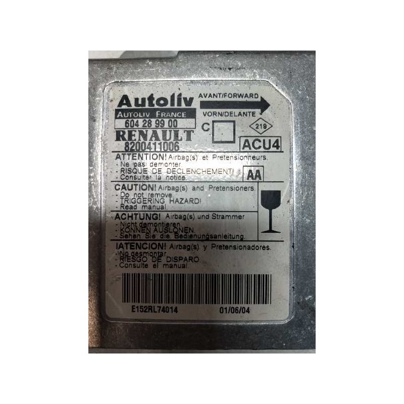 Recambio de centralita airbag para renault megane ii berlina 3p confort authentique referencia OEM IAM 604289900 8200411006 ACU4
