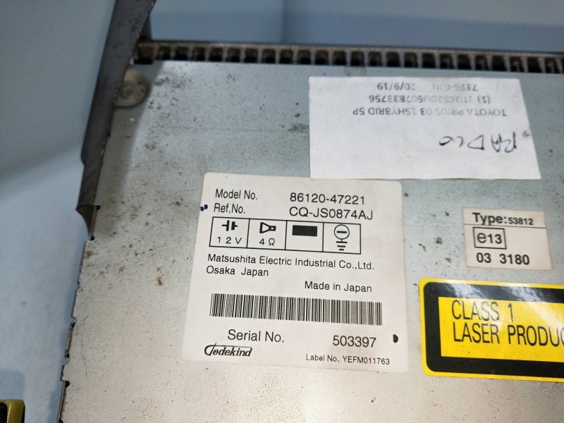 Recambio de sistema audio / radio cd para toyota prius (nhw20) basis referencia OEM IAM 8612047221  
