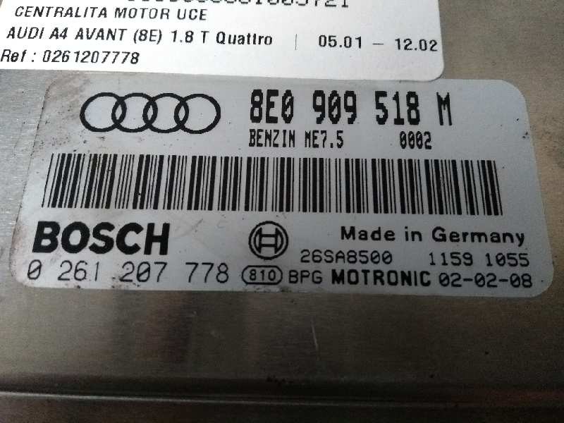 Recambio de centralita motor uce para audi a4 avant (8e) 1.8 t quattro referencia OEM IAM 0261207778 8E0909518M ME75
