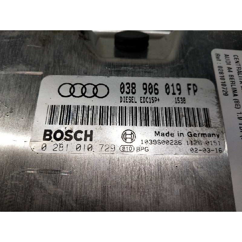 Recambio de centralita motor uce para audi a4 berlina (8e) 1.9 tdi (96kw) referencia OEM IAM 0281010729 038906019FP EDC15P