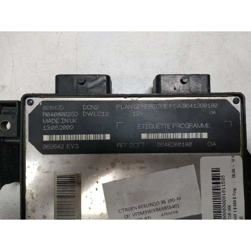Recambio de centralita motor uce para citroen berlingo 1.9 600 d furg. referencia OEM IAM R04080025D 9641390180 9646260180 80892
